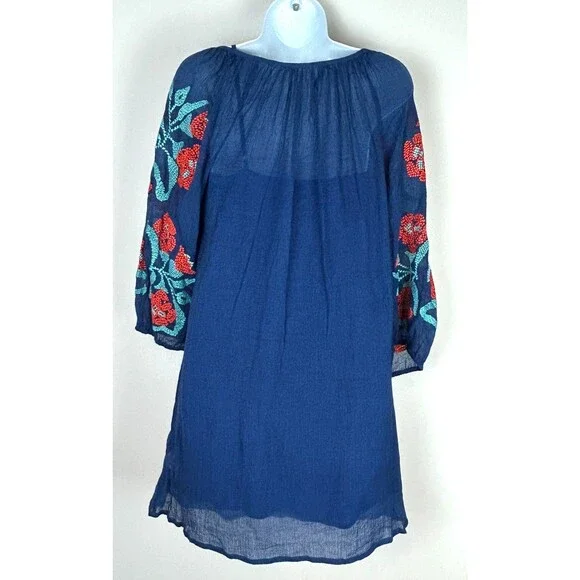Trina Turk Blue Embroidered Boho Cotton Lined Floral Tunic Dress Size 6 NEW - Picture 9 of 15